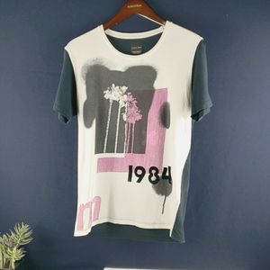 Zara Man T-shirt 1984 Size M White, Black & Pink